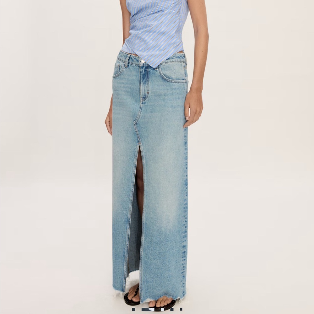 Mango Light Blue Flare Denim Skirt-Jeans